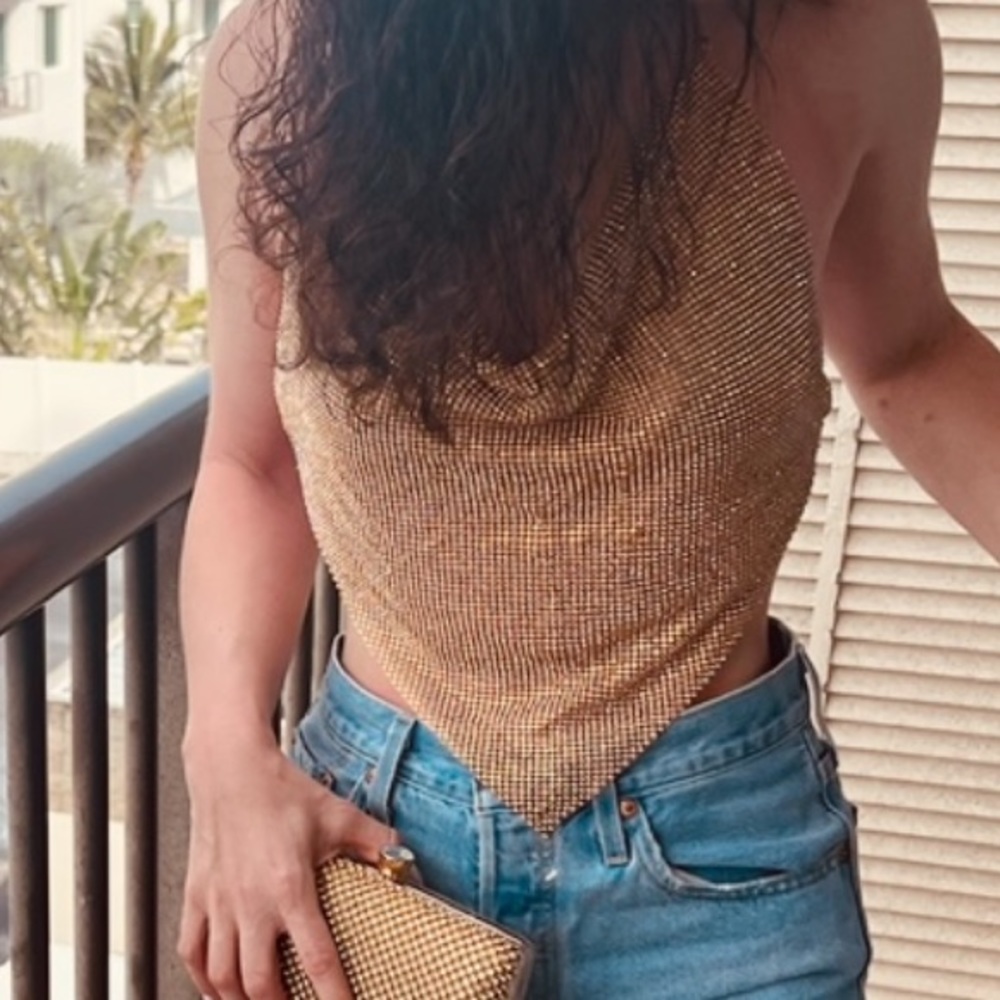 Chainmail Top. Holly Luxe Diamanté Top - Gold Iridescent - Picture 16 of 16
